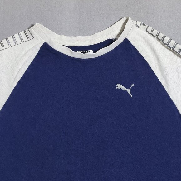 Puma short sleeve T-shirt boys size XL (18-20) blue white printed sleeves - Picture 2 of 7